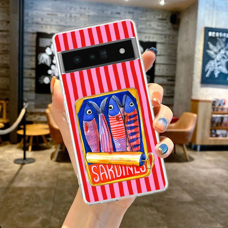 Transparent Soft TPU Phone Case with Funny Fish Sardines Laser Design
