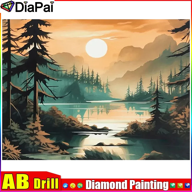 

Алмазная живопись DIAPAI AB, вышивка крестиком «Пейзаж дерева, Луны» 5D, алмазная вышивка «сделай сам», полная квадратная/круглая картина