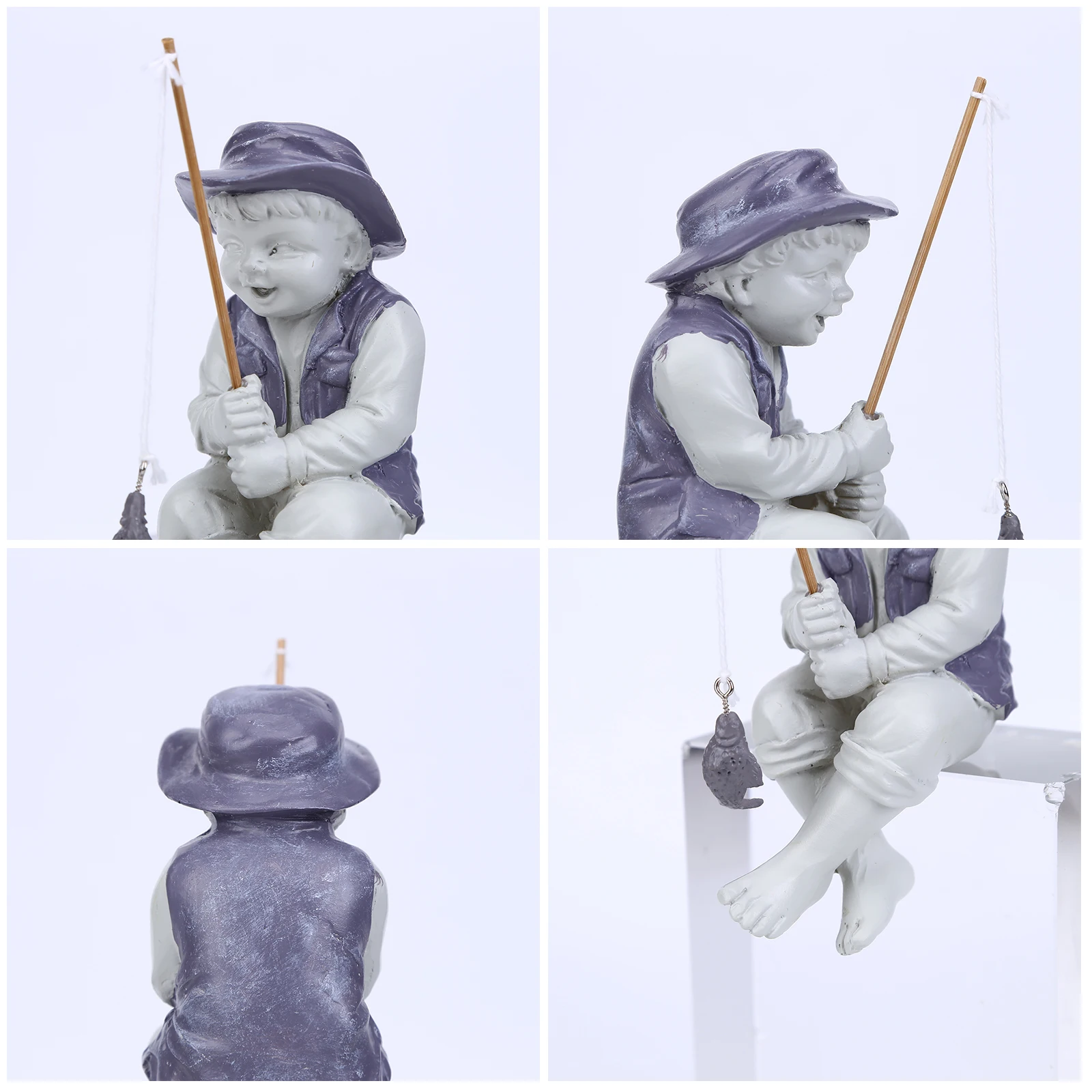 Mini statuette da pescatore in resina seduti uomini pescatori, statua