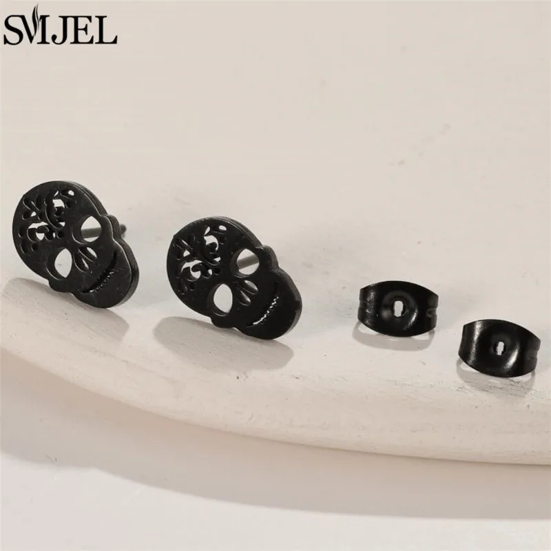 Mehrere Edelstahl Ohrstecker für Frauen Mode Schneeflocke Schädel Hirsch Kleine Ohrringe Mädchen Punk Hallowmas Ohrschmuck – Detail 10