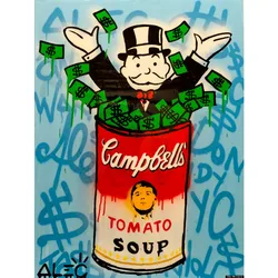 Vibrant Graffiti - Inspired Millionaire Cartoon Canvas Wall Art for Contemporary Home Decor (PURPLE)