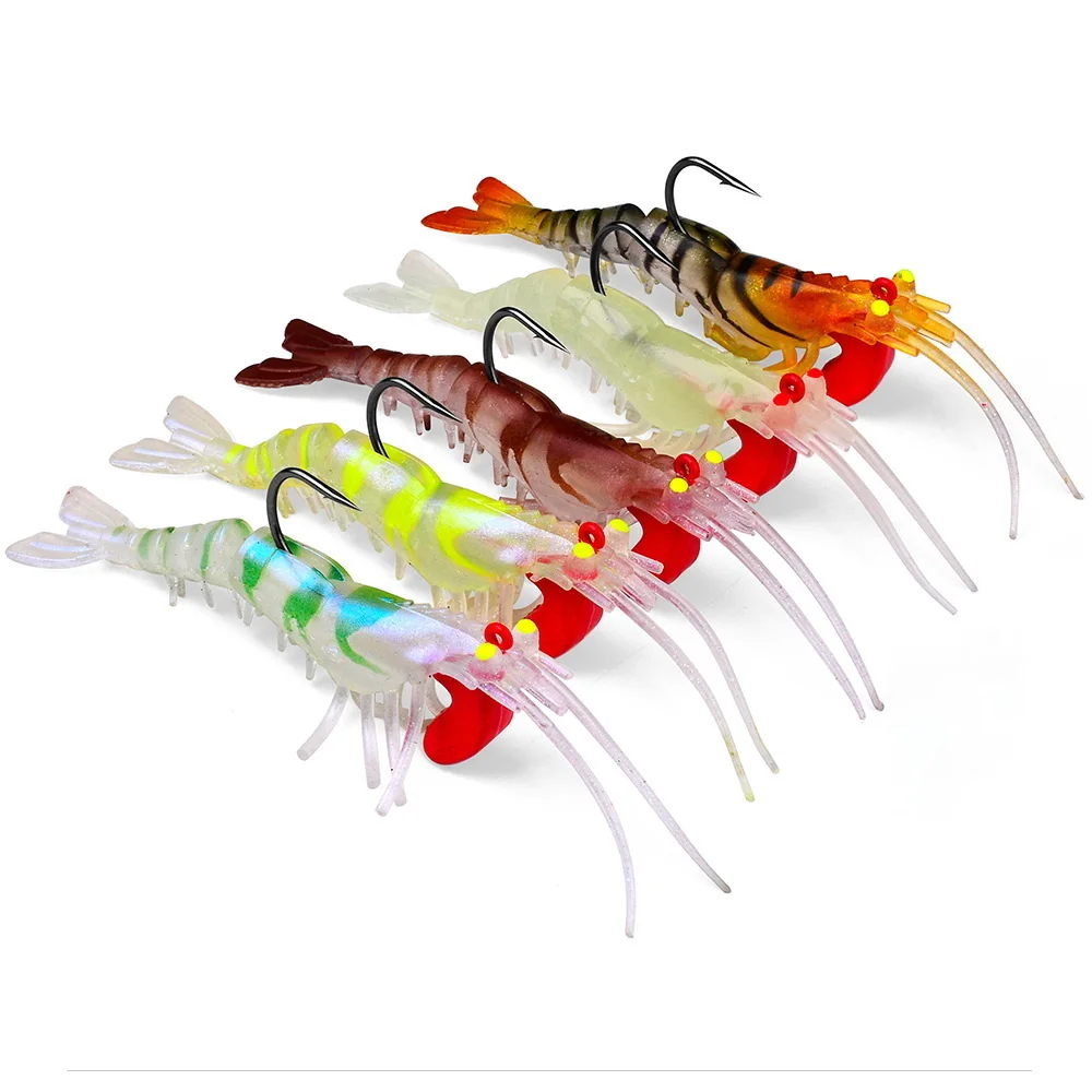 Fishing Lures 1pcs Luminous Eyes Silicone Shrimp Baits 6g 13g 19g Bionic Soft Prawn Metal Jig Head Sinking Swimbait Wobbler Jigging Hook