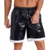Mens Wet Look Boxer Shorts with Drawstring Swimwear Swimming Trunck Wet Look Contrast Stripes Loose Boxer Shorts Loungewear 4