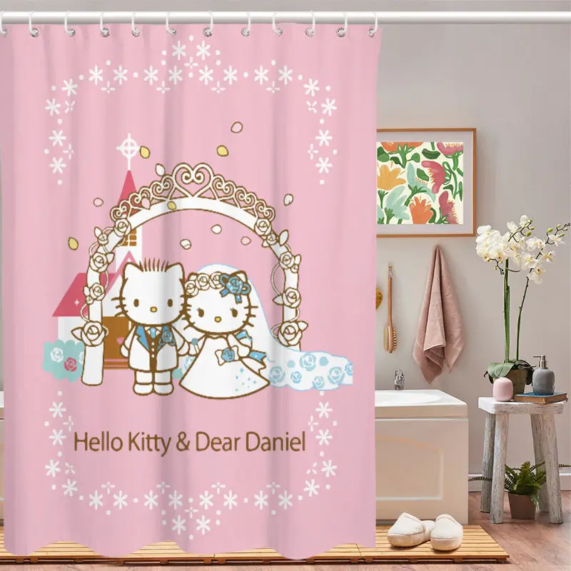 Sanrio Shower Curtain Kawaii Sanrio Hellokitty Cinnamoroll Mymelody Kuromi Cartoon Shower Curtain Waterproof Polyester Bathroom Curtain With Hook Gift