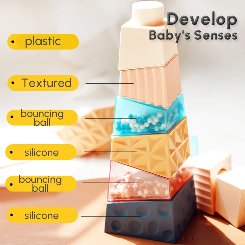 Montessori Baby Stacking Tower Toys Stacking Sound Building Blocks Balance Construction Game Educational Sensory Toddler Toys