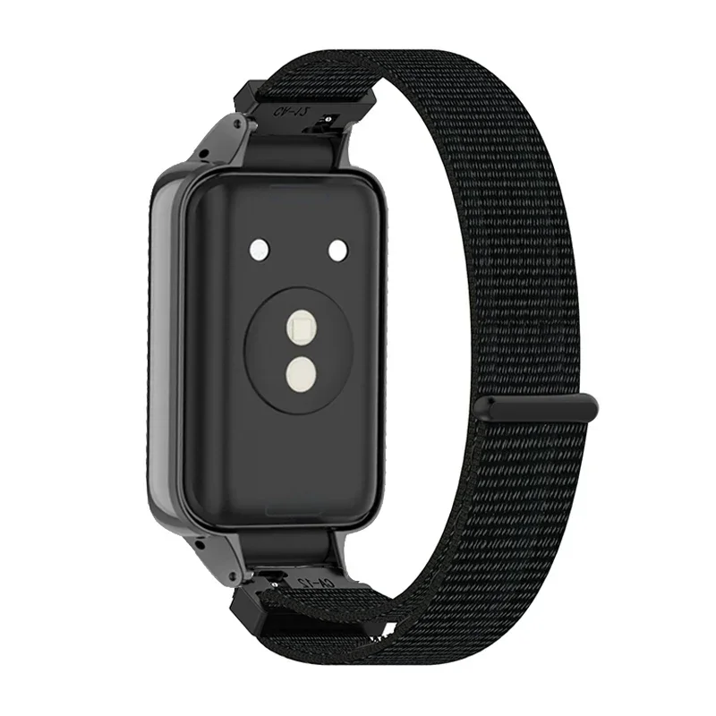 Nylon Watchband with Metal Protective Shell Cover - Durable Strap Case Protector and Bracelet