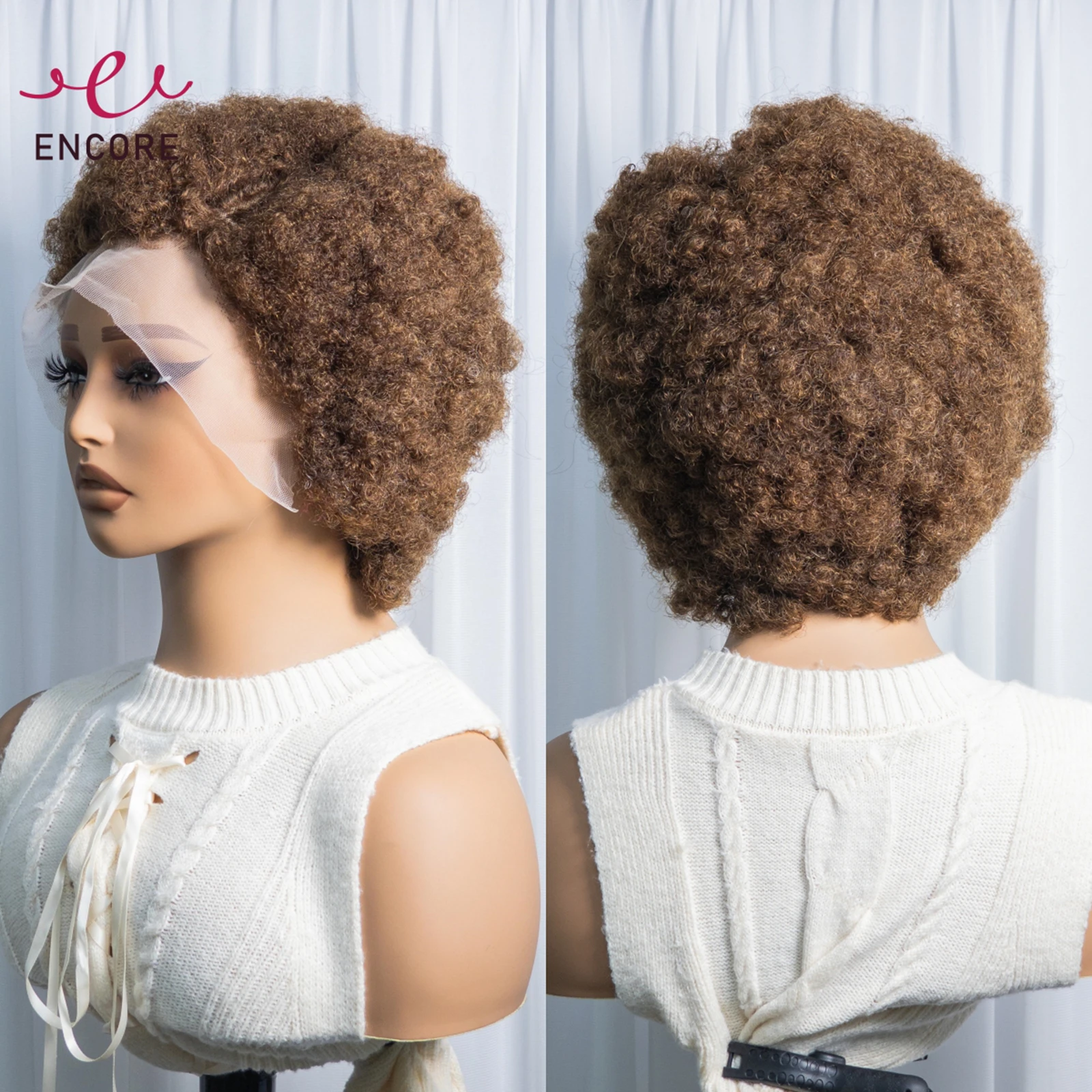 Chocolate Brown HD 13x4 Lace Frontal Short Hair Wig 200% Density Afro Kinky Curly Human Hair Wigs Part Side Remy Human Wigs