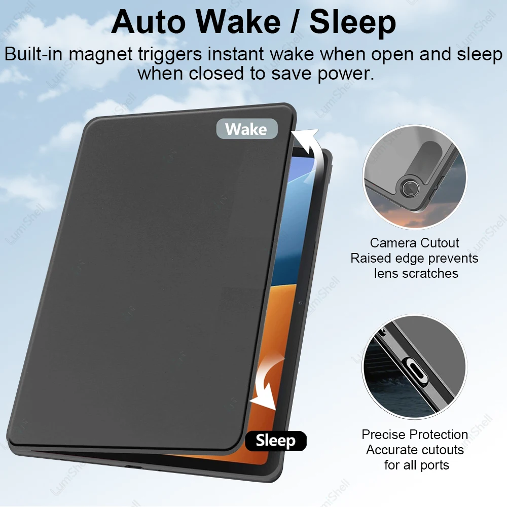 360° Rotating Stand Case with Pencil Holder and Auto Sleep/Wake - Acrylic Clear Cover
