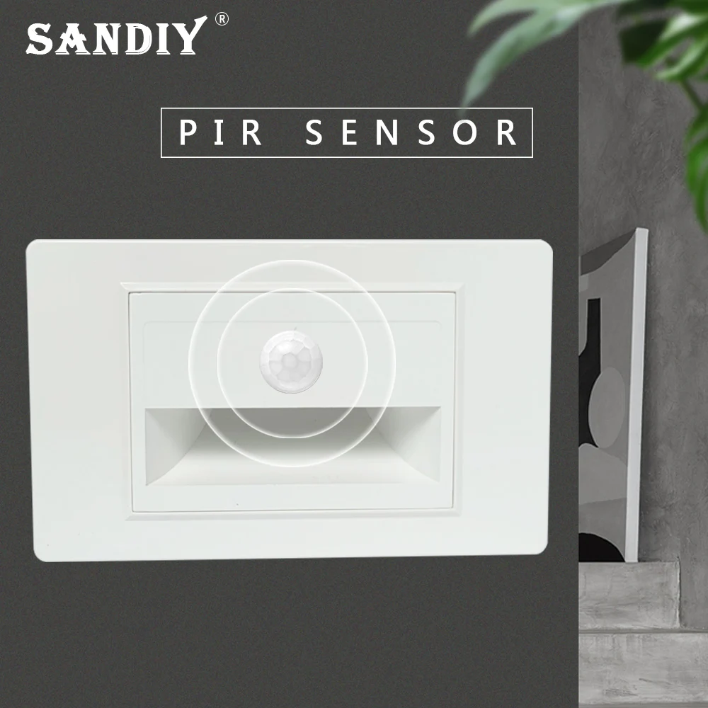 SANDIY-Lámpara LED de pared con Sensor Pir, iluminación nocturna de movimiento para escaleras, pasillos, armarios, aplique empotrado, caja de tamaño estadounidense