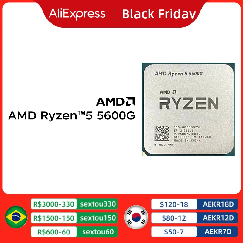  AMD Ryzen 5 5600G R5 5600G 3.9GHz Six-Core Twelve-Thread 65W CPU Processor L3=16M 100-000000252 Socket AM4 new but no fan 