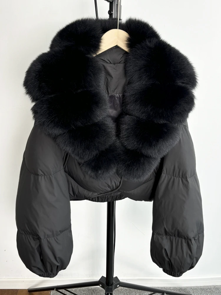 Janveny Real Fur Coat Women Luxury 2024 Winter 90% White Duck Down Jacket Super Big Natural Fox Fur Collar Female Puffer Parkas 2