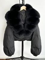 Janveny Real Fur Coat Women Luxury 2024 Winter 90% White Duck Down Jacket Super Big Natural Fox Fur Collar Female Puffer Parkas 2
