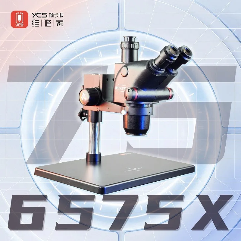 YCS 6575X 울트라 HD 삼안 현미경 (휴대폰 용 대형베이스 포함) PCB 용접 현미경 4K 카메라 144 LED 조명 도구 세트 키트
