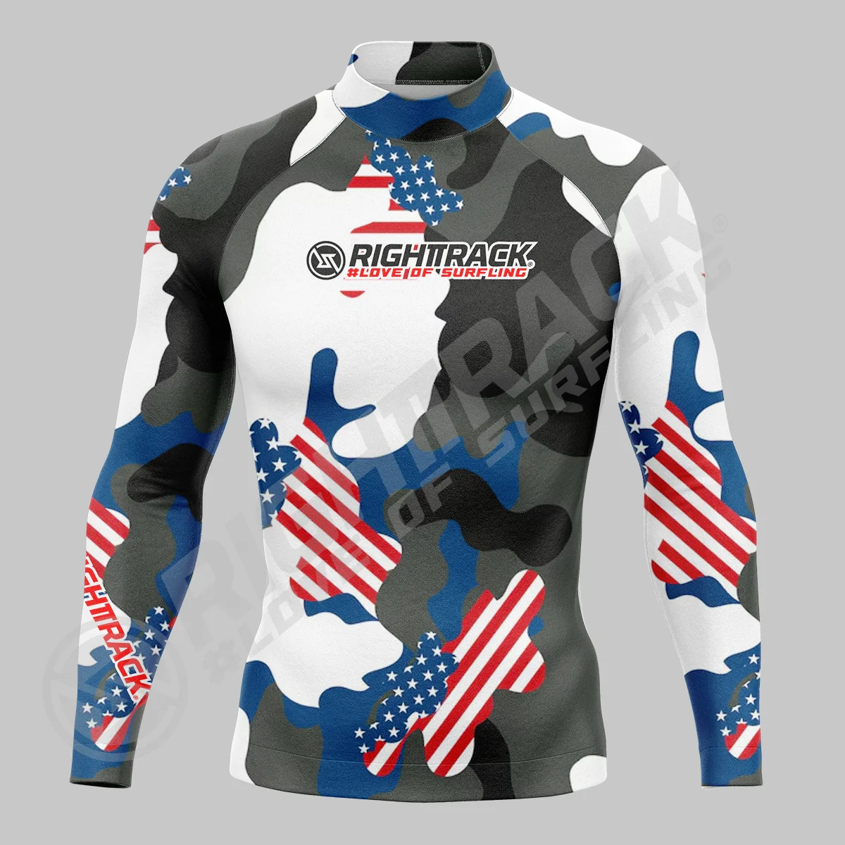 Men Surfing Shirt USA Camo Lycra Rashguard Beach UV Swimwear