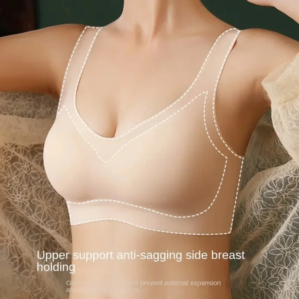 Women Seamless Ice Silk Bras Soft Skin-friendly Underwear Thin Wireless Bras Gathering Padded Bralette Solid Underwear