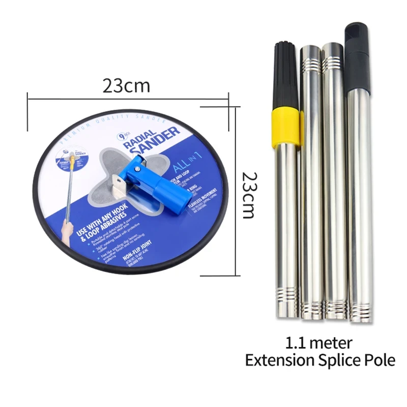 Drywall Sander 9 Inch with Extension Pole for Wall Cleaning and Polishing 360 Circular Radial Sander for Dry Wall & Painting