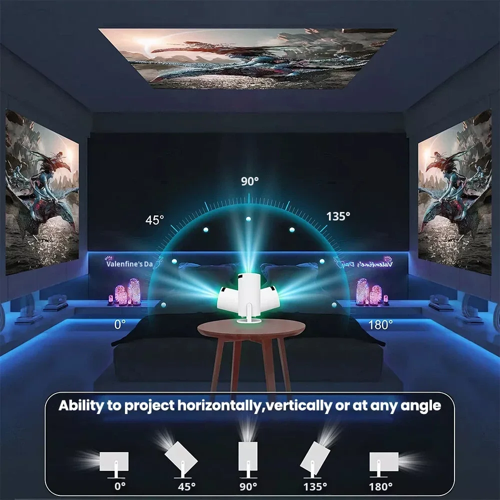 HY300 미니 휴대용 4K 프로젝터, 듀얼 WiFi 안드로이드 11.0 스마트 홈시어터 (160 루멘)