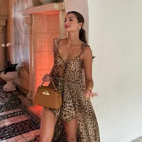 Women's Summer 2025 Beach Vacation Dress Set Chiffon Print Halter Long Dress Loose Leopard Print Shorts Elegant Casual Outfit - Image 5