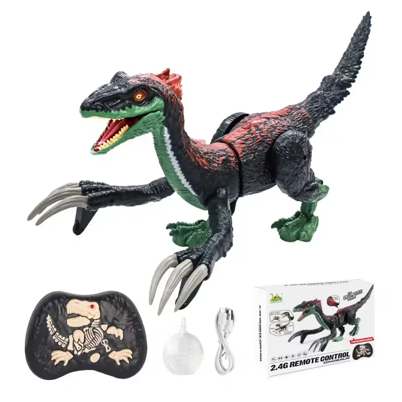 Remote Control Dinosaur Toys 5 Channels Electronic RC Dinosaur Velociraptor Spray LED Light