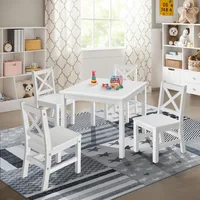 Solid Hard Wood Kids Table and Chair Set (4 Chairs Included), White, 5 Piece Set 1