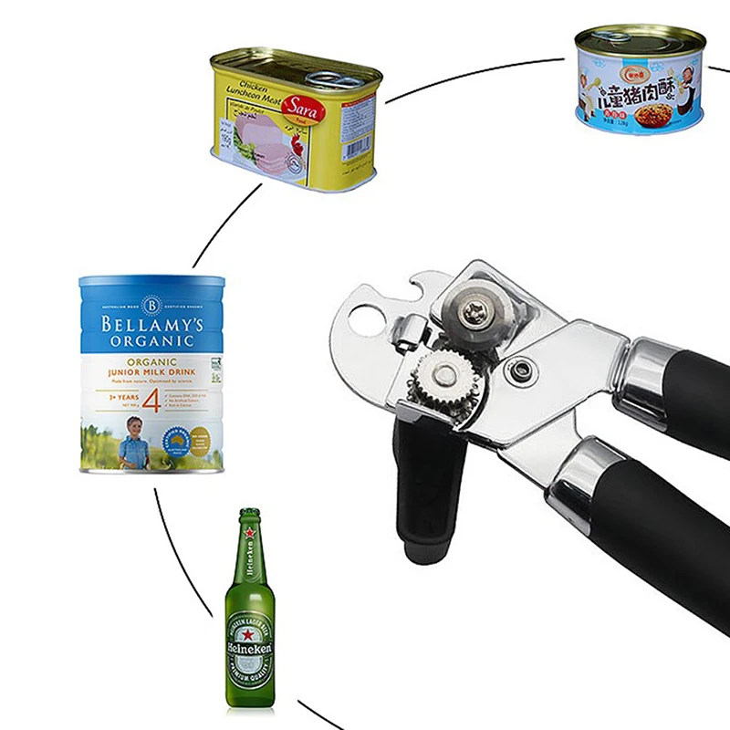 3 in 1 Professional Manual Stainless Steel Cans Opener Practical Unique Kitchen Tools Corkscrew Handle Grip Bottle Opener 1PC can opener bottle opener