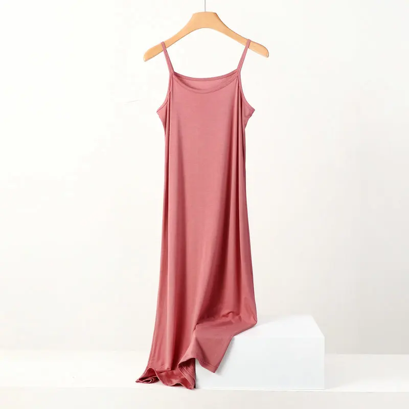 thumbnail image 1 of Plus size spring and summer versatile slim long inner nightgown suspender modal cotton solid color bottoming dress, 1 of 5