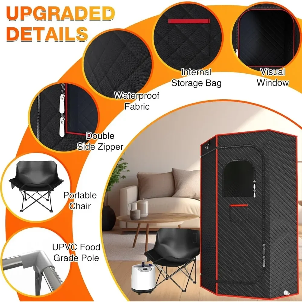 Saunas Box - Portable Sauna for Home, Full-Body Steam Sauna with 2.6 L Steamer, Chair, Remote Control Included, Home Sauna Tent 4