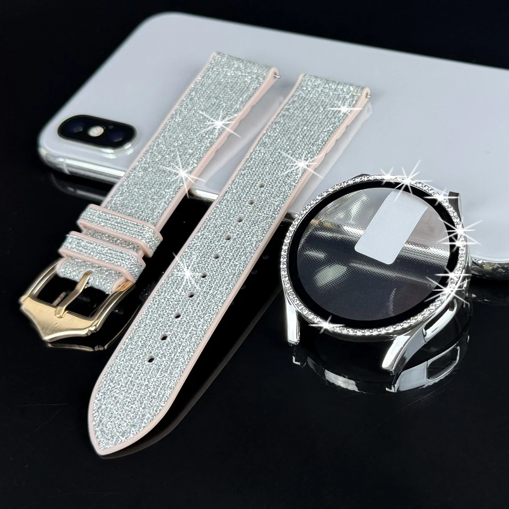 Stylish Bling Silicone Watch Band with Tempered Glass Protector Case (2-Pack)