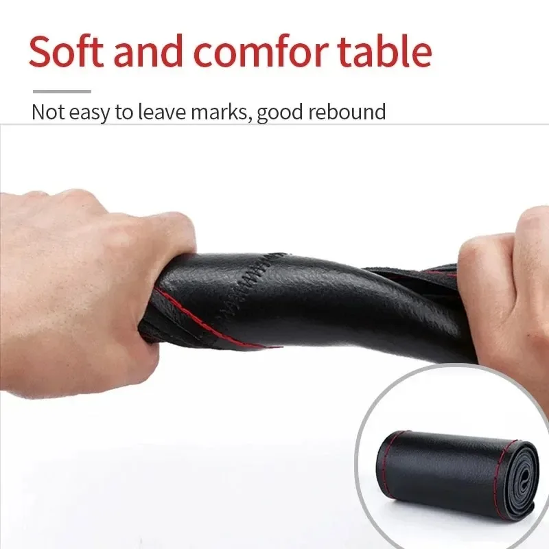 Hand-sewn Leather Steering Wheel Cover Car Accessories Non-slip Wear-resistant Breathable Artificial Cover for Steering Wheel