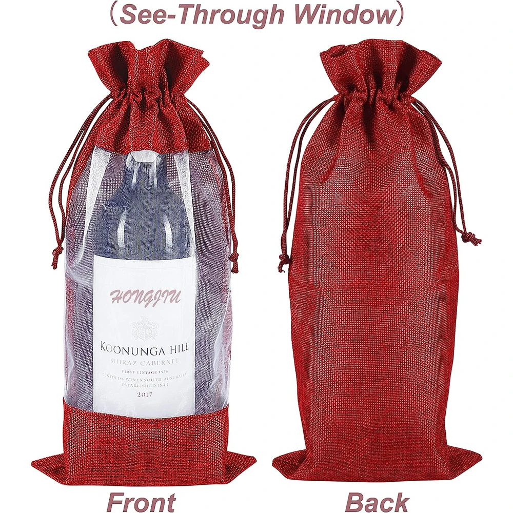 Lot De 10 Sacs En Organza Pour Bouteille De Vin Avec Cordon Satin - Rose, 37x15cm - 8