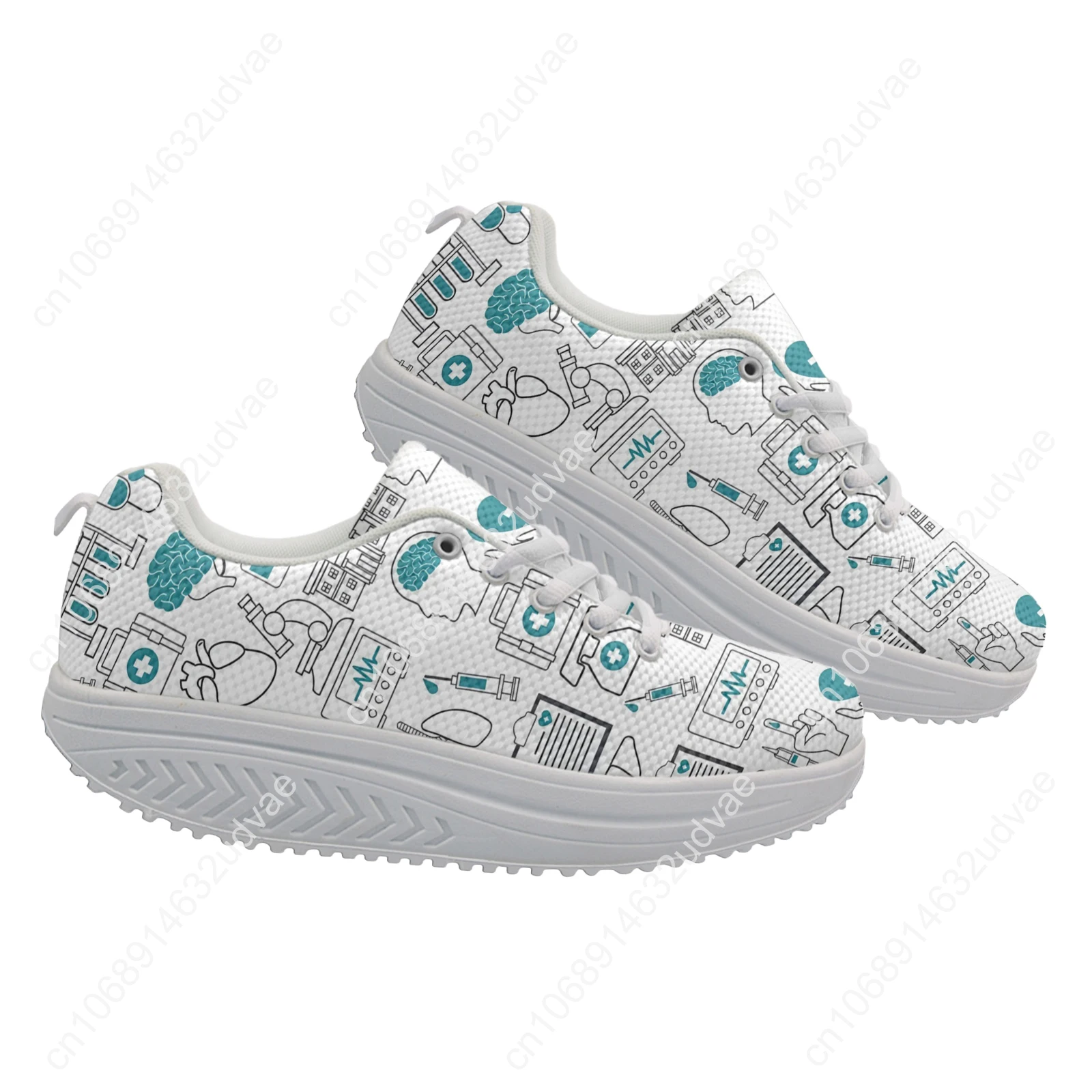Nursing Shoes For Women Cartoon Medical Print Girls Height Increasing Shoes White Lace Up Nurse Shoes Zapatos