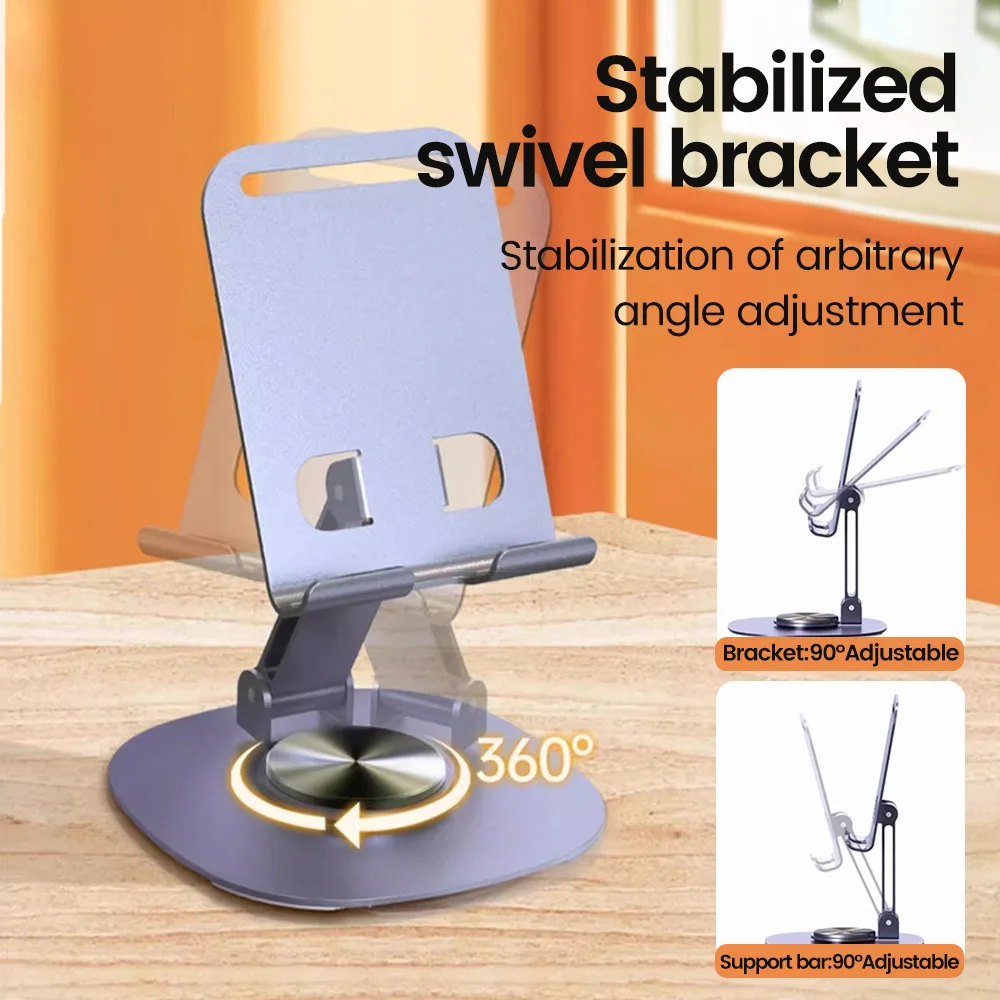 360° Adjustable Desktop Phone Holder, Foldable Aluminum Alloy Stand, Stable Desk Mount for All Smartphones & Tablets 2