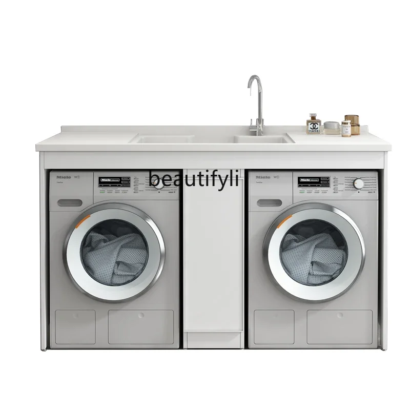 

Balcony double washing machine integrated cabinet combination small apartment double machine storage cabinet laundry pool basin