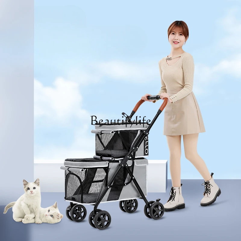 

Легкая складная переносная коляска для собак и кошек, двухслойная коляска для собак и кошек, тележка для путешествий