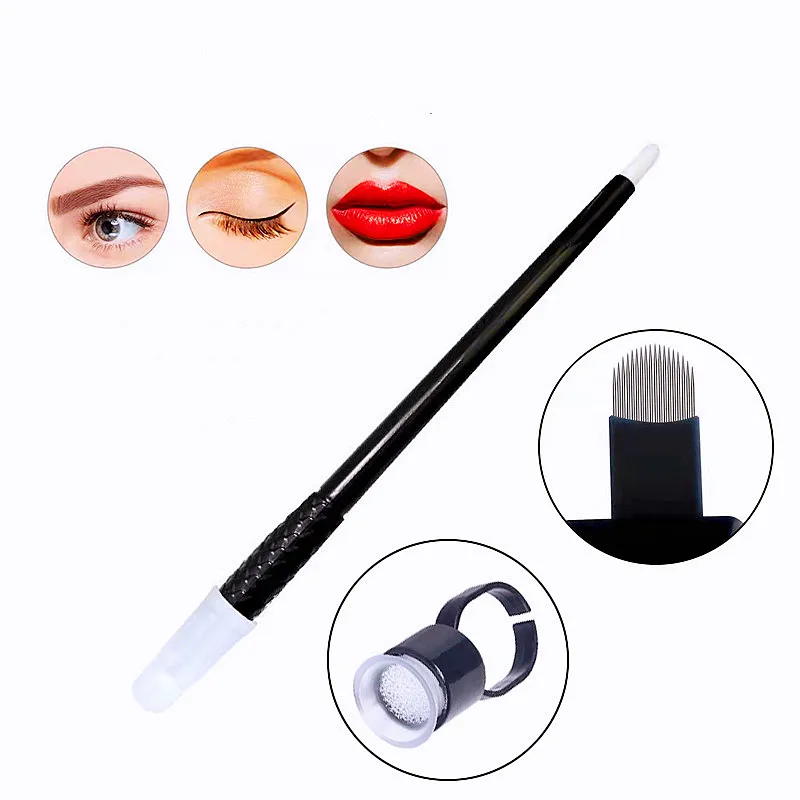 Permanent Makeup Black disposable microblading pens hand tools 18U pins needles embroidery blades for Brows Hair strokes