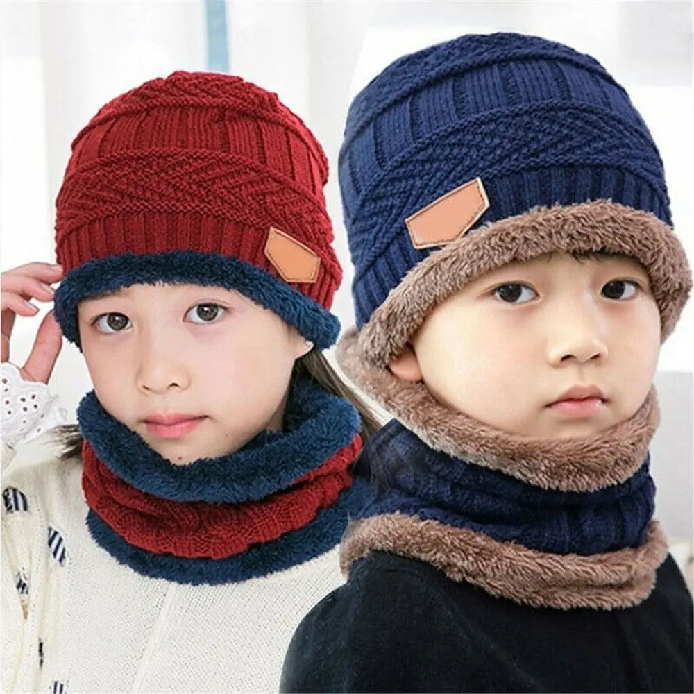 

Kids Fleece Thermal Knitted Hat Beanie Hat Scarf Balaclava Neck Scarf Cap