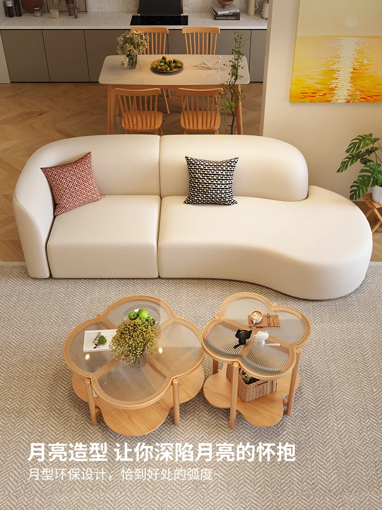 

Wooden House Record Arc Sofa Fabric Living Room 2023 New Cream Style Irregular Sofa Small Unit Technology Fabric Sofa