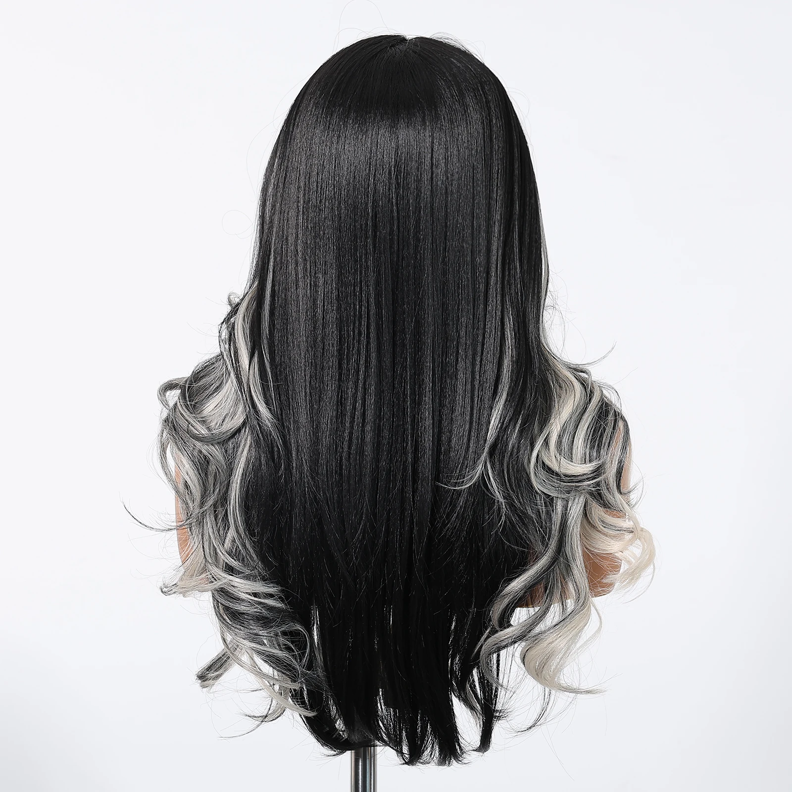 HENRY MARGU Long Wavy Synthetic Lace Front Wig Black White Highlight Curly Wig 13*4 Lace Frontal Natural for Women Daily Use synthetic wig