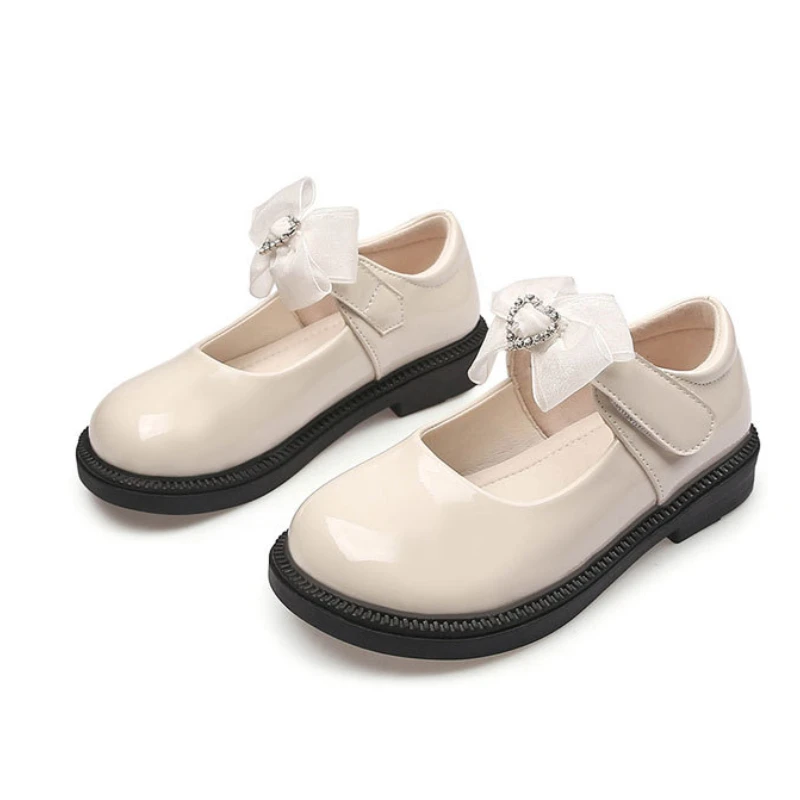 New Girl Leather Shoes Princess Kid Student School Causal Black Versatile Shoes Hook & Loop Children Glossy Mary Jane Autumn Hot 6