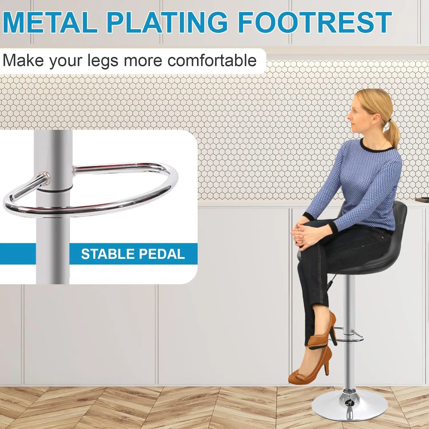 Bar Stool Set of 2 PU Leather Bar Chairs with Backrest Height-Adjustable Swivel Counter Height Bar Stools Set Kitchen