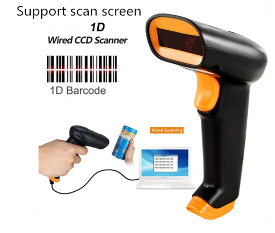 Commercio All'Ingrosso Laser Wired 1D Scanner Di Codici A Barre Lettore Di Codici A Barre Lettore Di Codici A Barre Portatile Cavo Usb Per Il Supermer