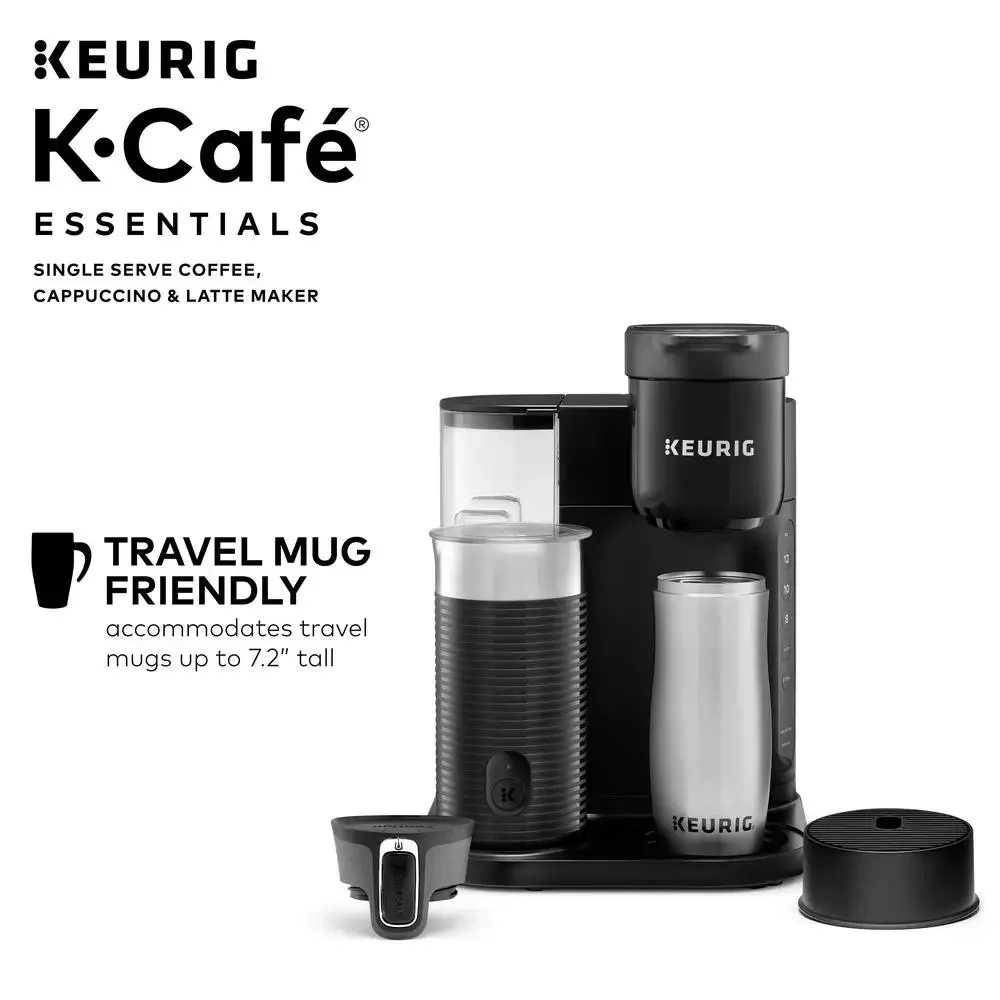 Single Serve Specialty Coffee & Milk Frother Brewer  K-Cafe Essentials Pod Maker 3 Brew Sizes Fast & Fresh Energy Efficient 6