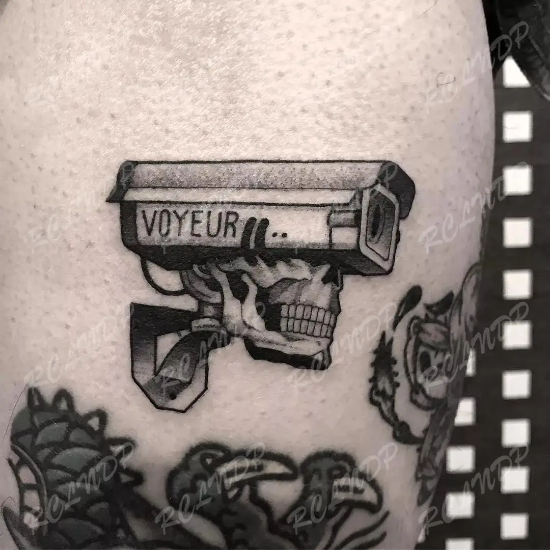

Waterproof Temporary Tattoo sticker skull Camera black body art flash tatoo fake tatto for men women