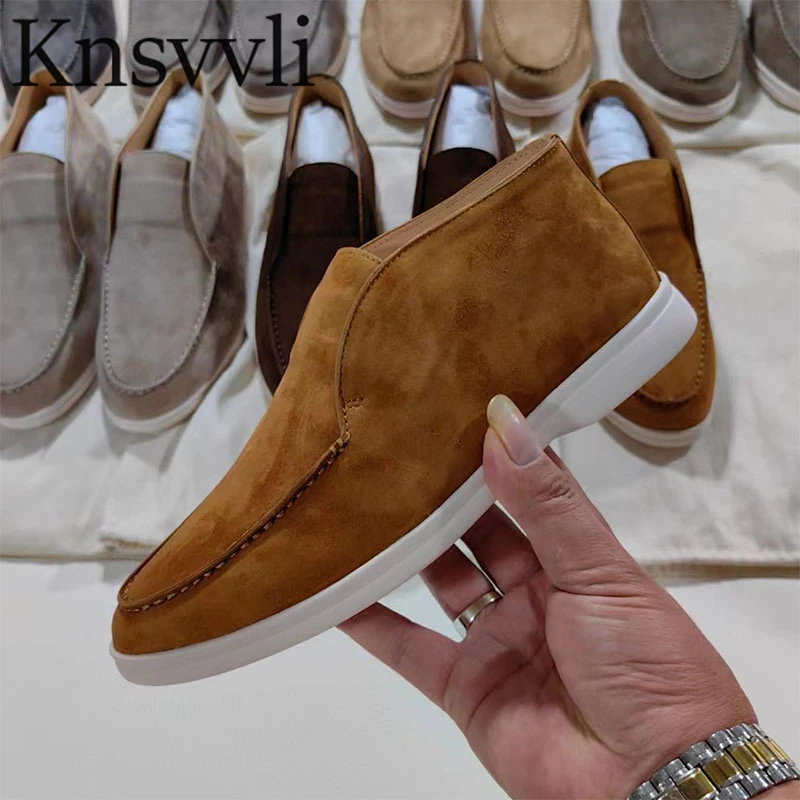 

High Top Flat Shoes Woman Round Toe Slip-on Loafers Kid Suede Walk Shoes Women Casual Comfort Summer Shoes Women Size EU 35-42