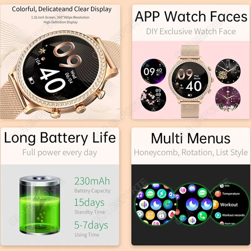 For Huawei Xiaomi Apple Samsung Smart Watch Women Ladies 2024 New Bluetooth Call Sport PPG+ECG SmartWatch for Women Present Gift 2