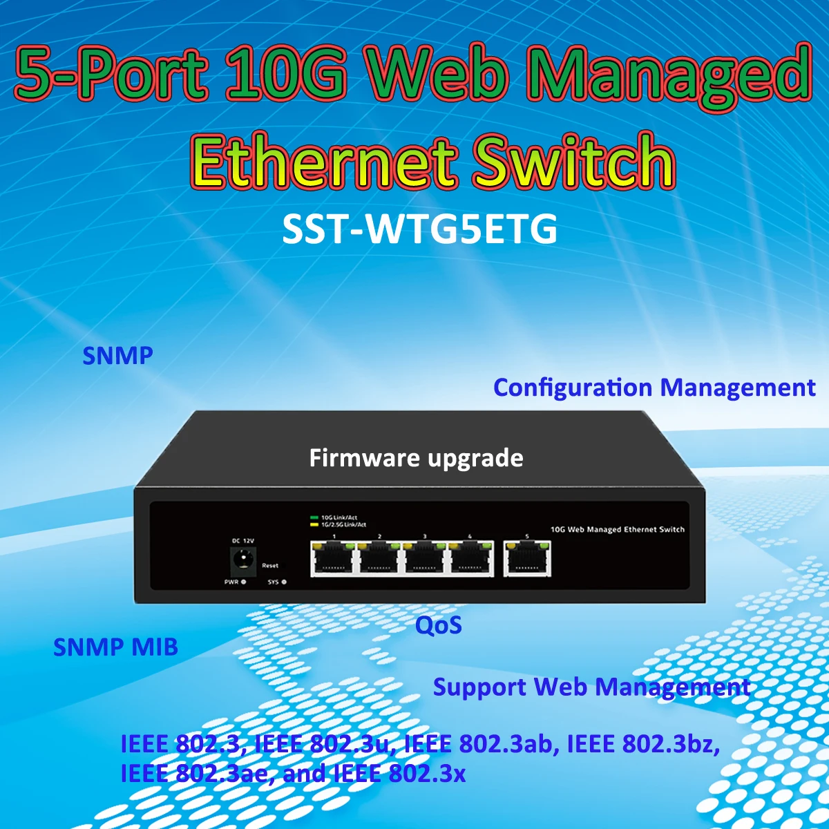 10Gbps RJ45 10G 웹 관리형 5포트 이더넷 스위치