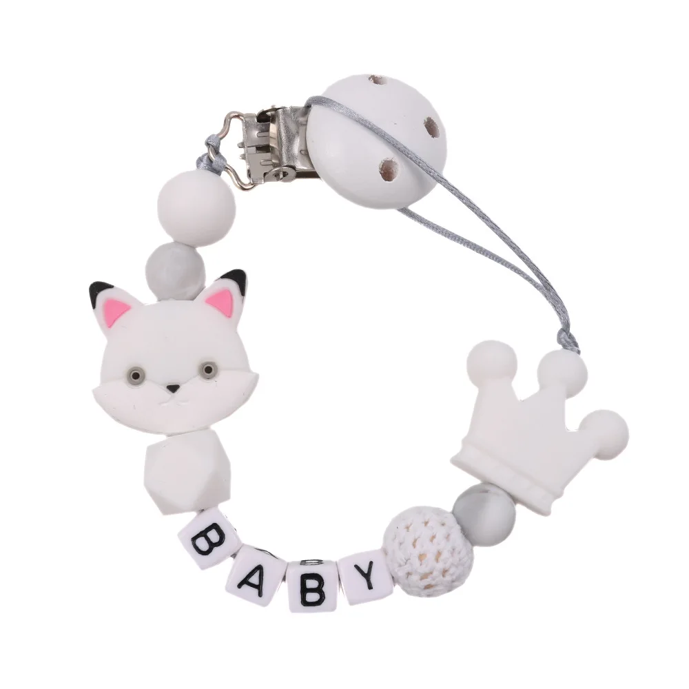 

Nipple Holder Personalized Name Baby Pacifier Clip Chain Cute Cat Silicone Bead Dummy Clip Strap Infant Chew Teething Toy