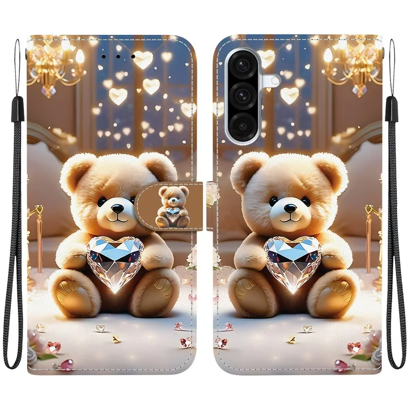 Leather Phone Cover with Lion and Panda Design - Wallet Flip Case with Card Protection