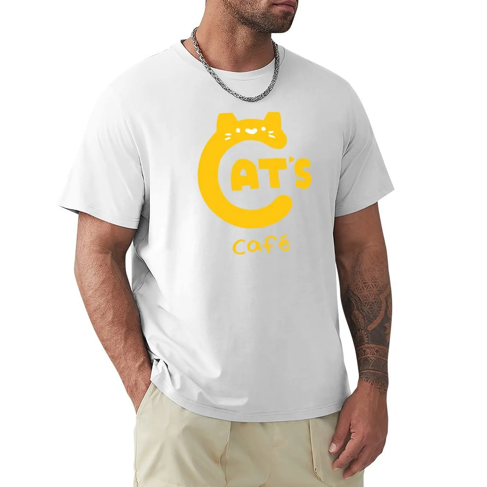 

Cat's Cafe logo T-shirt animal prinfor boys summer tops Men's t-shirt