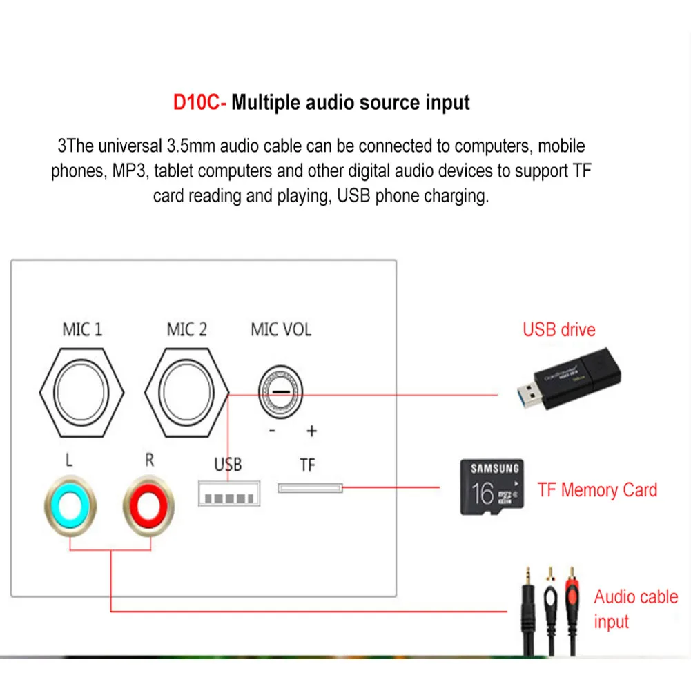 200W Digital Bluetooth Amplifier 12V Board Stereo Heavy Bass Adjustment Professional Dual Microphone Karaoke Amplifiers Speaker